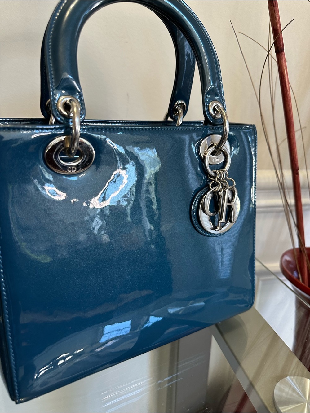 Dior Blue Patent Leather Lady Dior Top-Handle Bag - Picture 2 of 14